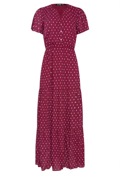 Long Tall Sally Wine Red Dobby Spot Tiered Maxi Dress - 22 Image 5