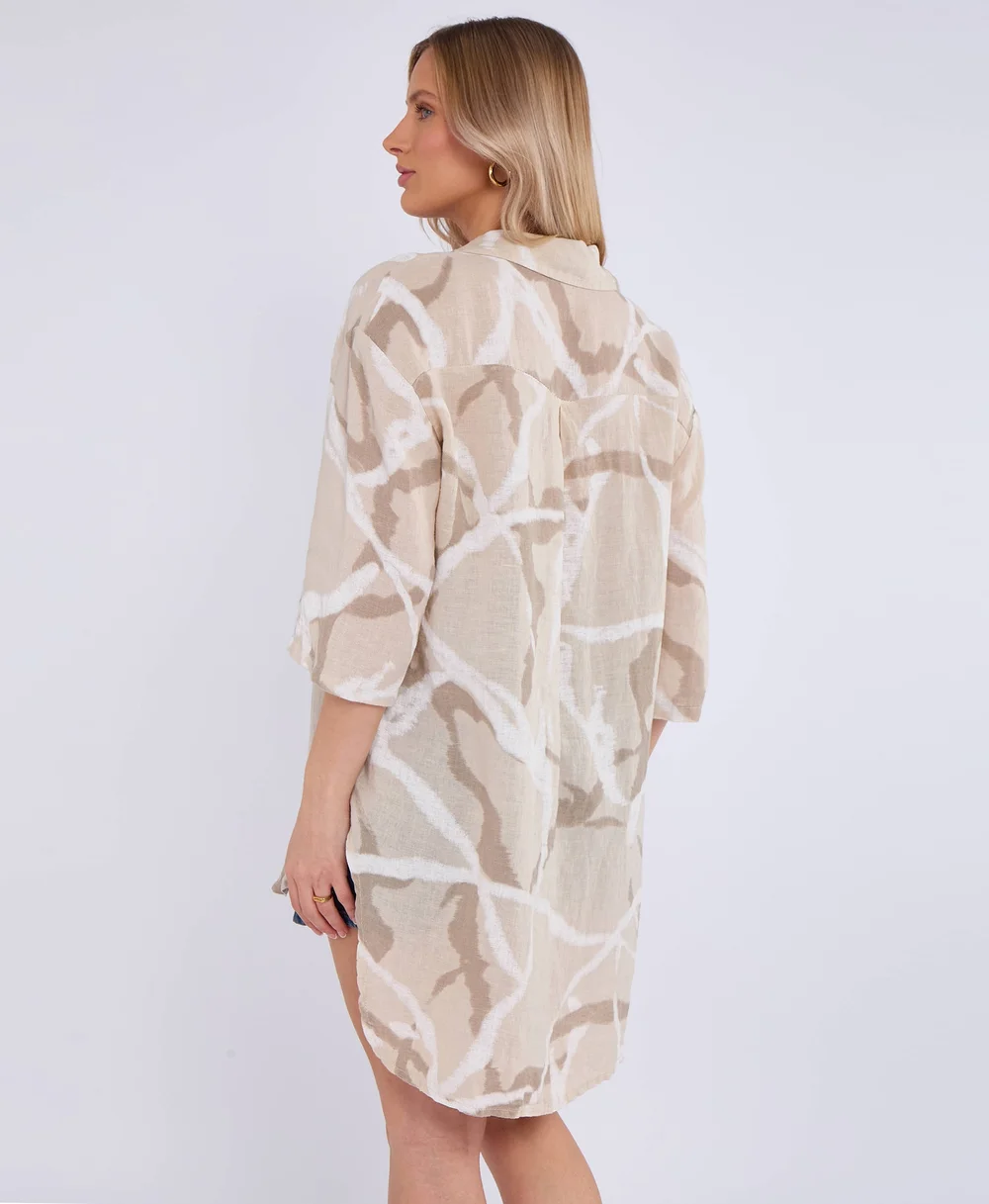 Gini London Beige Linen Abstract Print Mini Shirt Dress - S/M Image 2