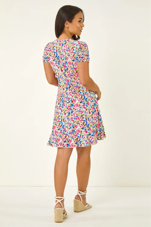 Roman Blue Petite Floral Frill Wrap Dress - 16 Image 3