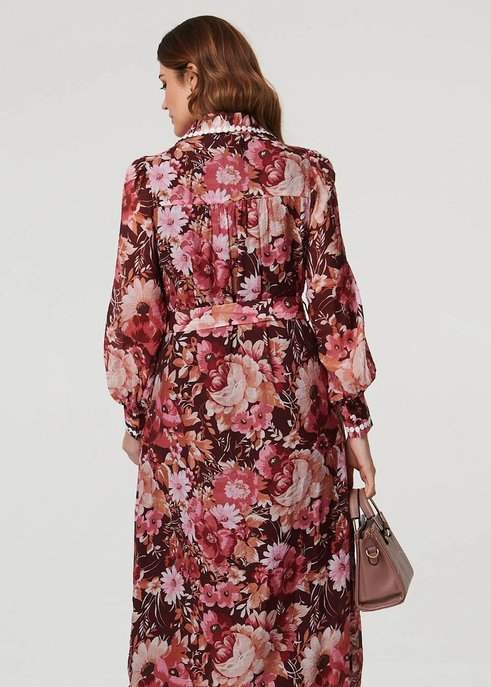 Izabel London Burgundy Floral Lace Detail Long Sleeve Maxi Dress - 10 Image 2