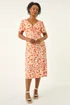 Roman Orange Petite Floral Ruched Midi Dress - 18 Image 2