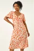 Roman Orange Petite Floral Ruched Midi Dress - 18 Image 1