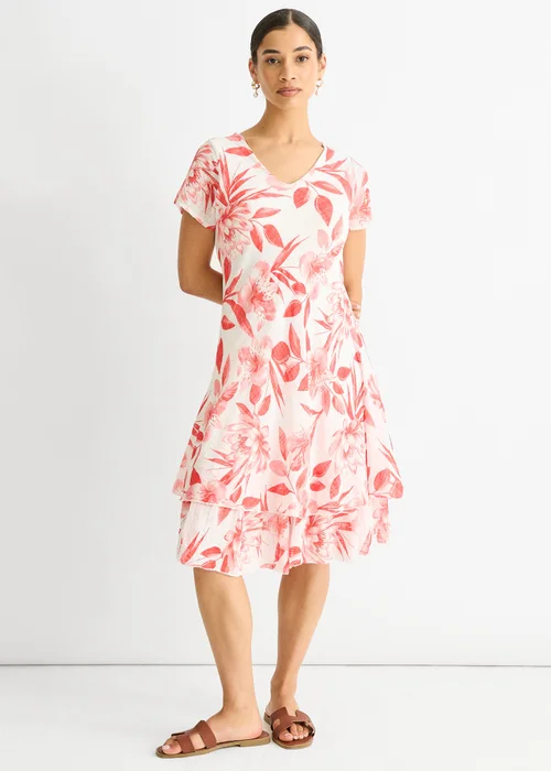 Gini London Red Floral Print Cotton V Neck Dress - M/L Image 1