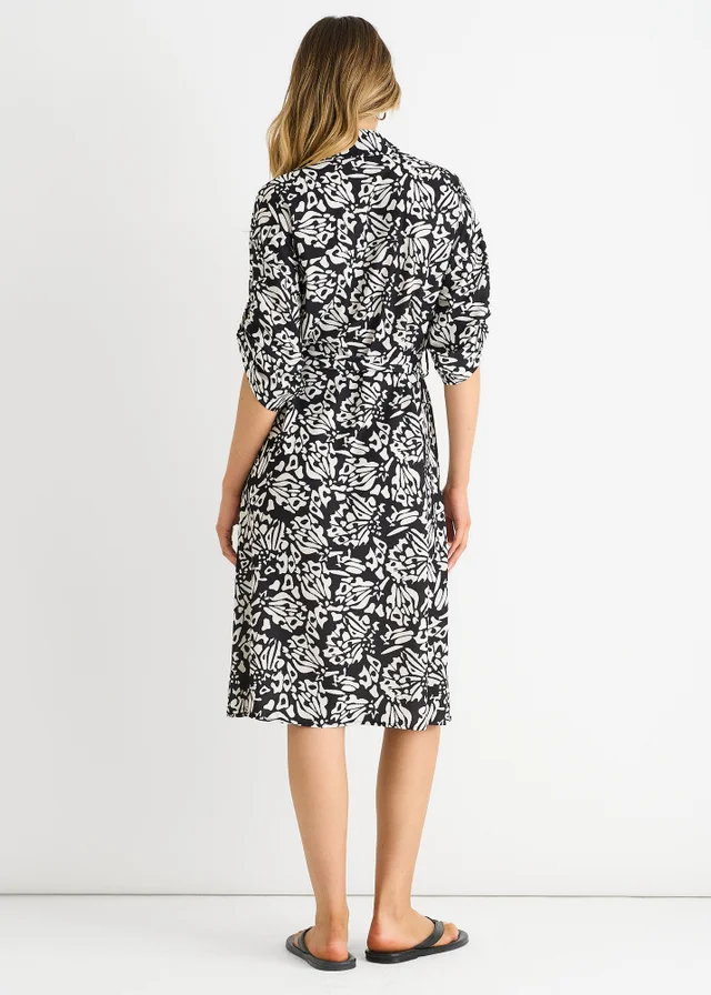 Gini London Black Button Through Belted Shirt Midi Dress