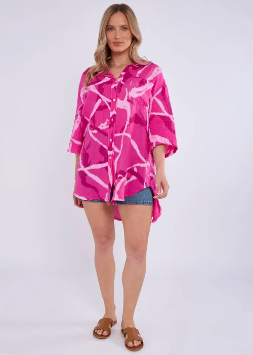 Gini London Pink Linen Abstract Print Mini Shirt Dress - M/L Image 1