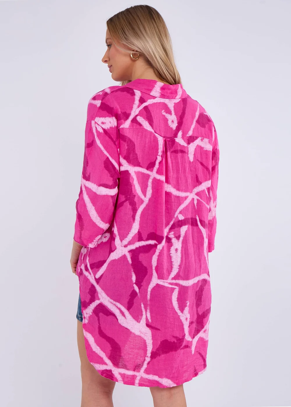 Gini London Pink Linen Abstract Print Mini Shirt Dress - M/L Image 2