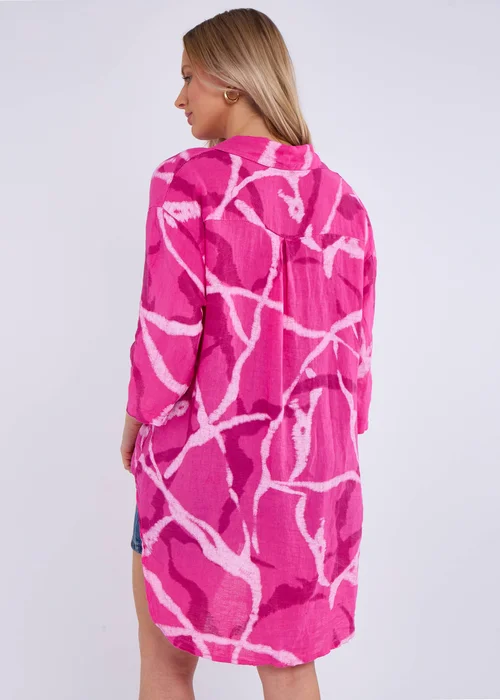 Gini London Pink Linen Abstract Print Mini Shirt Dress - M/L Image 2