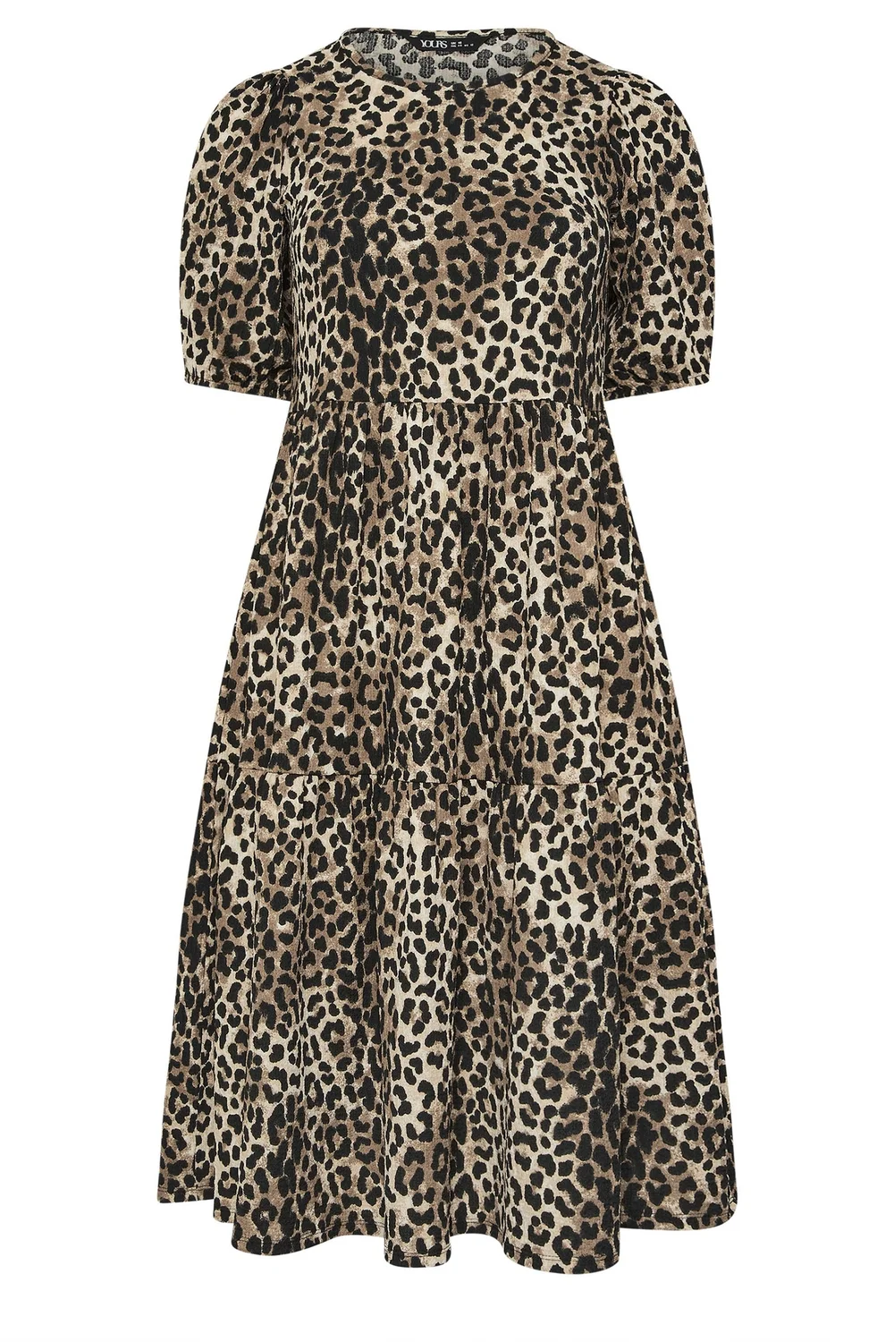 Yours Curve Natural Brown Leopard Tiered Midi Dress - 18 Image 2