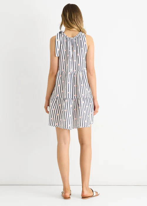 Gini London Navy Floral Stripe Cotton Tie Summer Mini Dress - L/XL Image 2