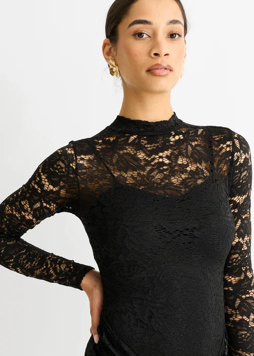 Gini London Black Stretch Lace Tie Front Side Bodycon Mini Dress - 8 Image 3