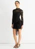 Gini London Black Stretch Lace Tie Front Side Bodycon Mini Dress - 8 Image 4