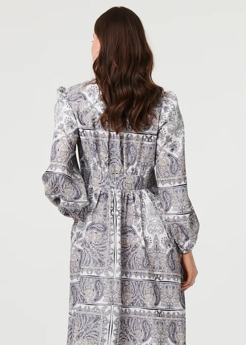 Izabel London Grey Printed Long Sleeve Shirred Midi Dress - 16 Image 2