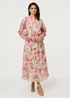 Izabel London Pink Floral Tie Waist High Neck Midi Dress - 10 Image 1