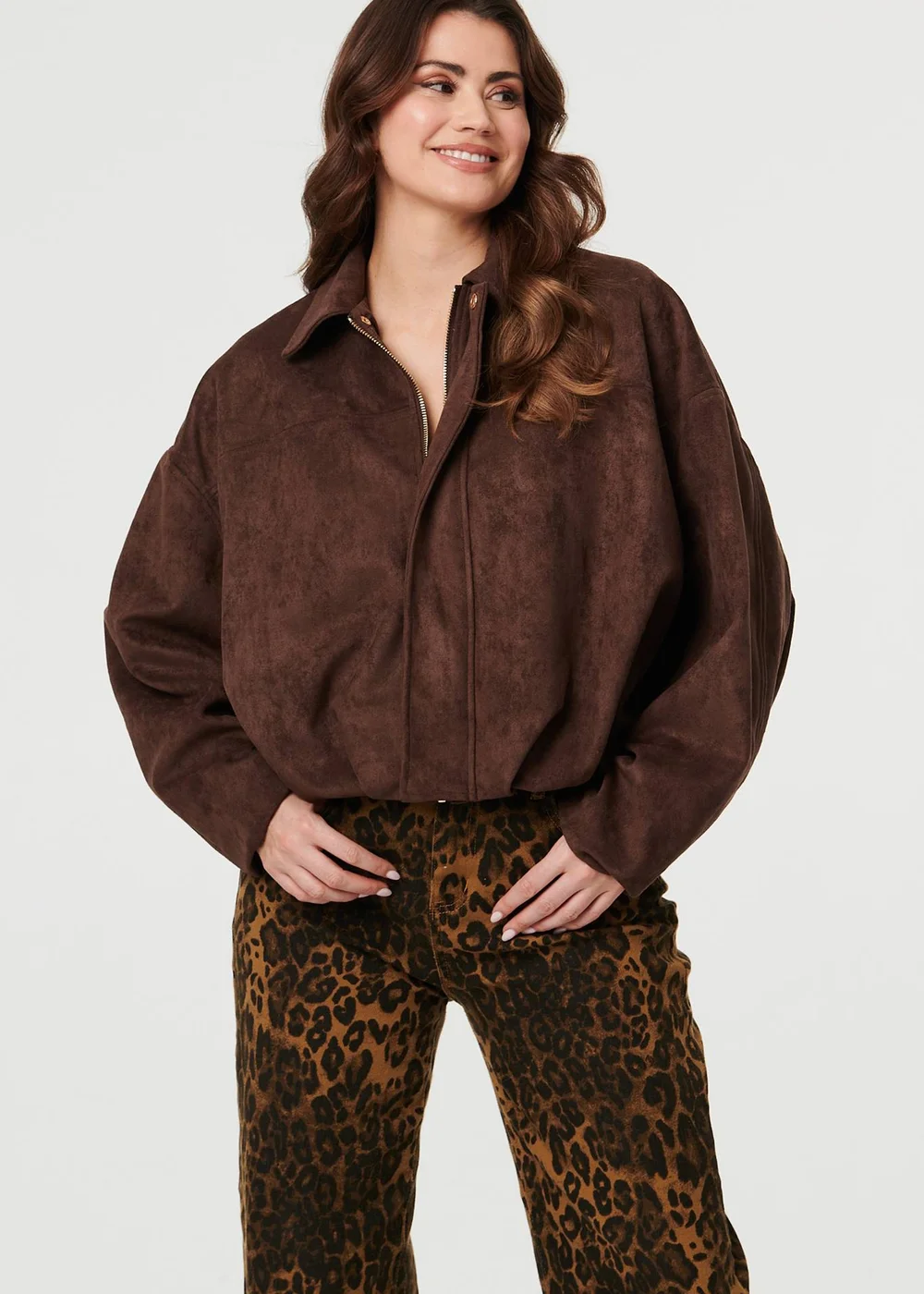 Izabel London Brown Faux Suede Long Sleeve Cropped Jacket - 8 Image 3