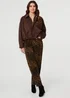 Izabel London Brown Faux Suede Long Sleeve Cropped Jacket - 8 Image 1