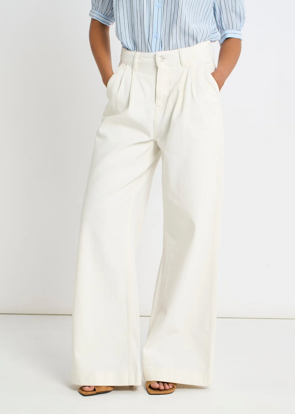 Gini London Off White Pleat Wide Leg Jean - 12 Image 3