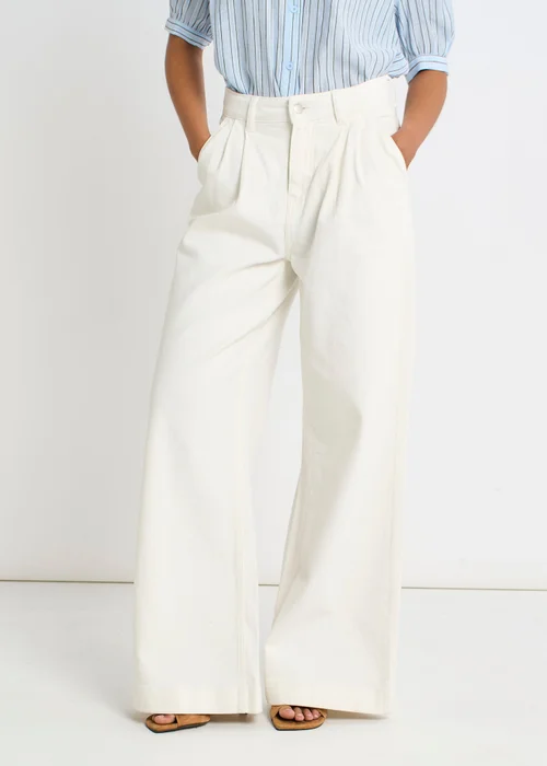 Gini London Off White Pleat Wide Leg Jean - 12 Image 3