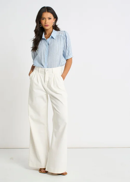 Gini London Off White Pleat Wide Leg Jean - 12 Image 1