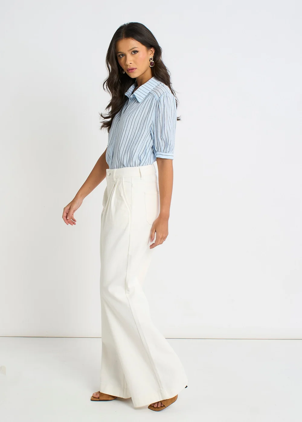 Gini London Off White Pleat Wide Leg Jean - 12 Image 4