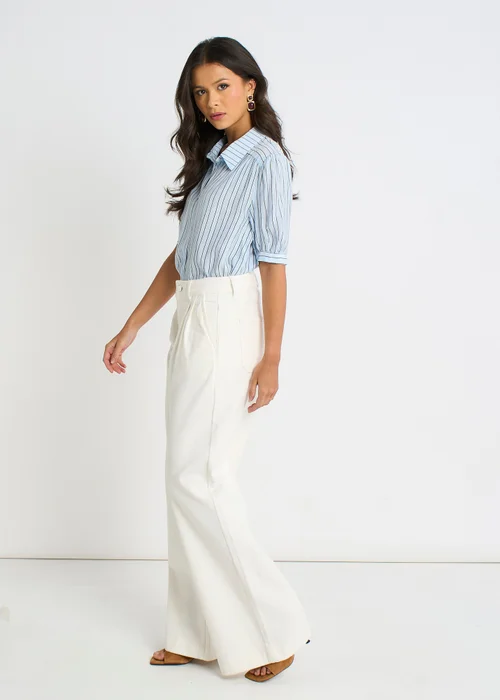 Gini London Off White Pleat Wide Leg Jean - 12 Image 4