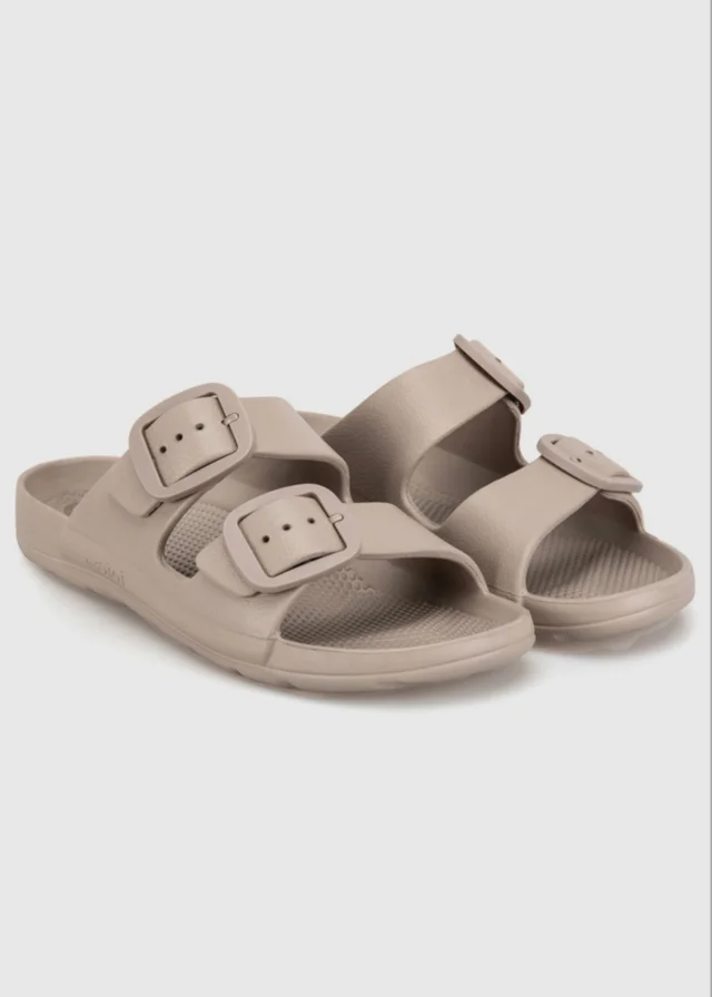 Totes Solbounce Taupe Double Buckle Adjustable Sliders