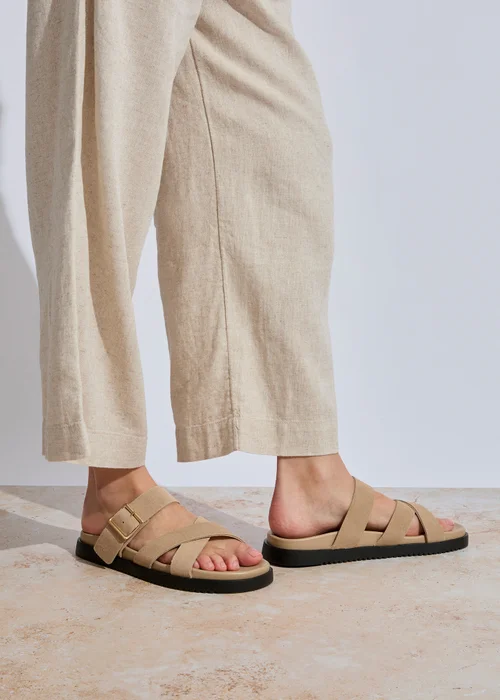 Totes Sand Suede Cross Strap Sandals - 4 Image 2