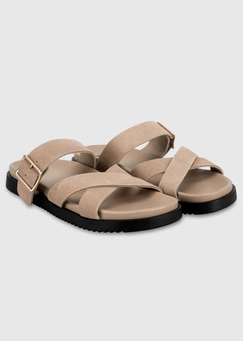Totes Sand Suede Cross Strap Sandals - 4 Image 3