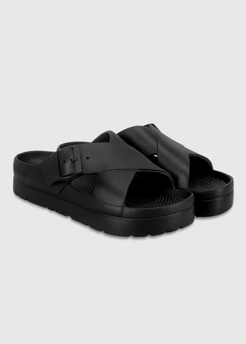 Totes Solbounce Black Cross Front Buckle Sliders - 8 Image 2