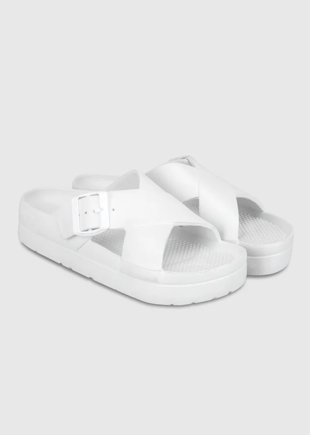 Totes Solbounce White Cross Front Buckle Sliders
