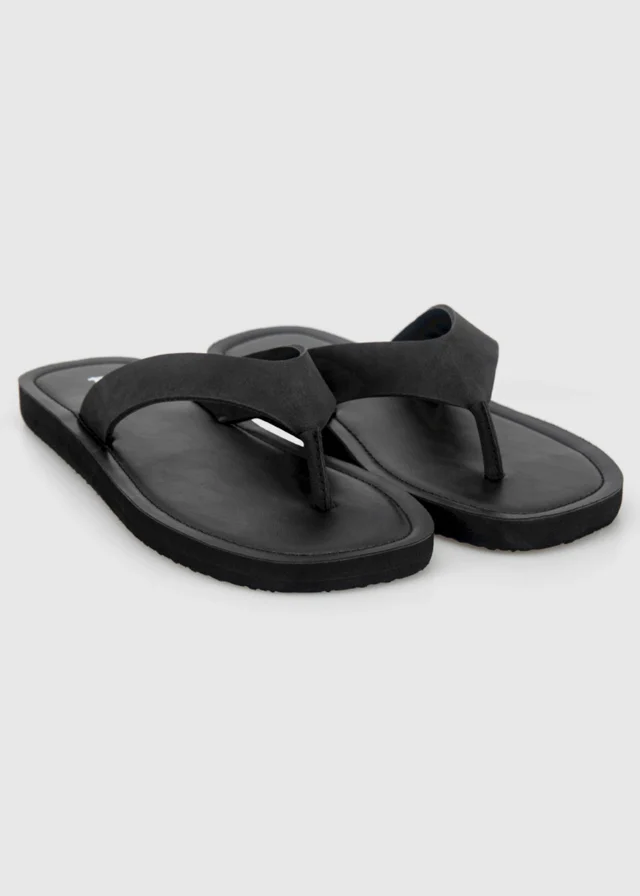 Totes Black Square Toe Faux Suede Flip Flop Sandals