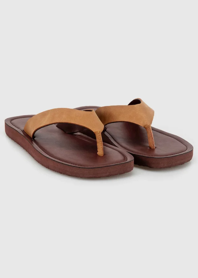 Totes Tan Square Toe Faux Suede Flip Flop Sandals