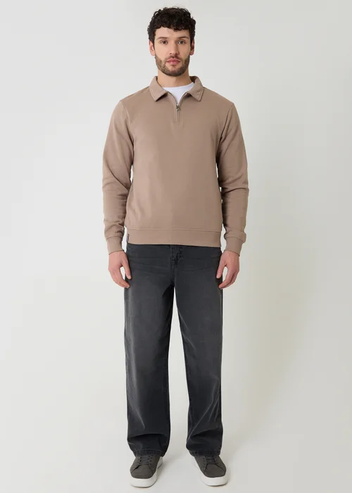 Threadbare Taupe Quarter Zip Collared Sweatshirt - 2XL Image 3