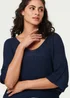 Izabel London Navy Sheer Mesh Texture 3/4 Sleeve Jumper - M Image 3