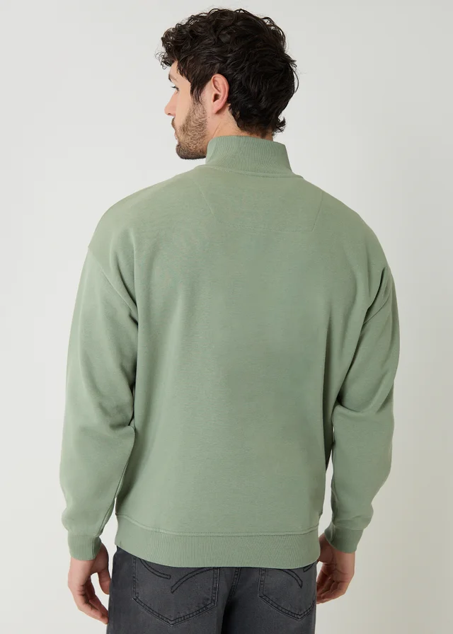 Threadbare Green Half Zip Sweatshirt