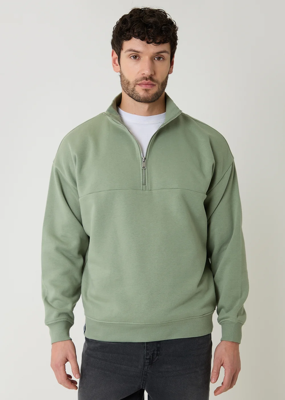 Threadbare Green Half Zip Sweatshirt - S Image 1