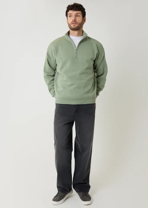 Threadbare Green Half Zip Sweatshirt - S Image 3