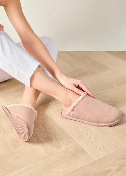 Totes Isotoner Pink Real Suede Mule Slippers - 4 Image 2