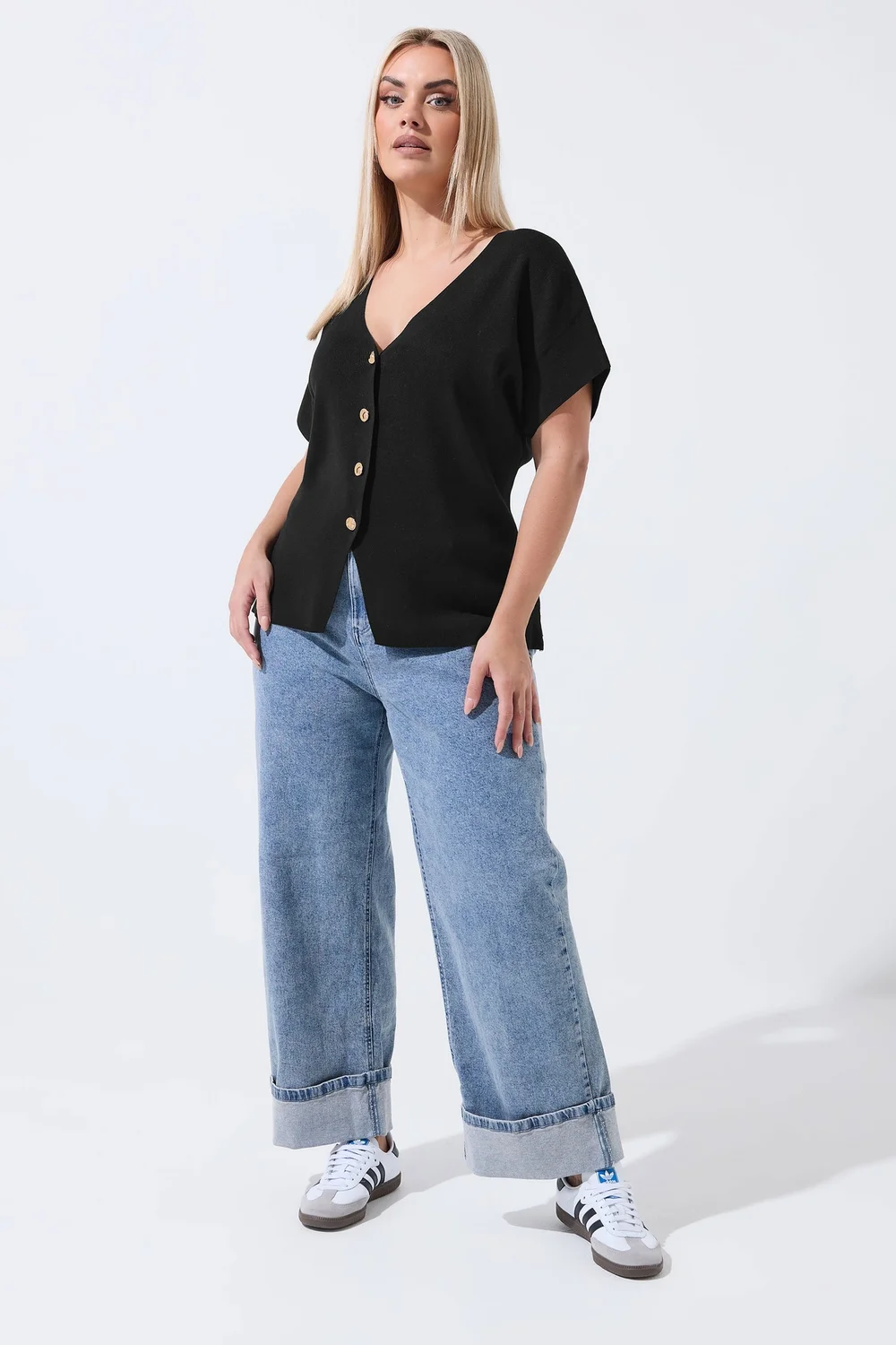 Yours Limited Curve Black Short Sleeve Knitted Top - 26-28 Image 2