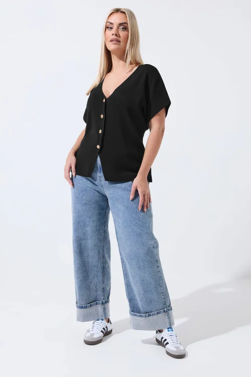 Yours Limited Curve Black Short Sleeve Knitted Top - 26-28 Image 2