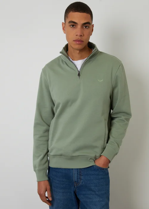 Threadbare Green Quarter Zip Sweatshirt - 2XL Image 1