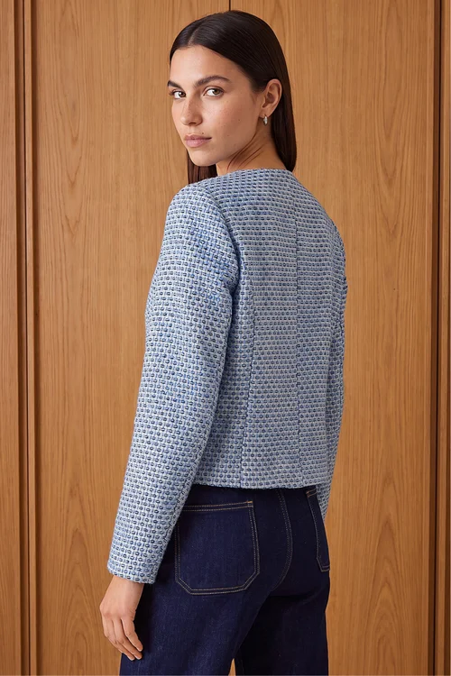 Roman Blue Collarless Boucle Jacket - 16 Image 4