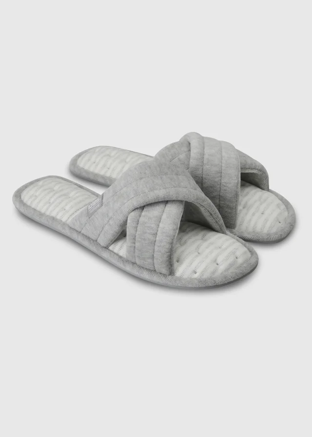 Totes Isotoner Grey Marl Cross Strap Slippers