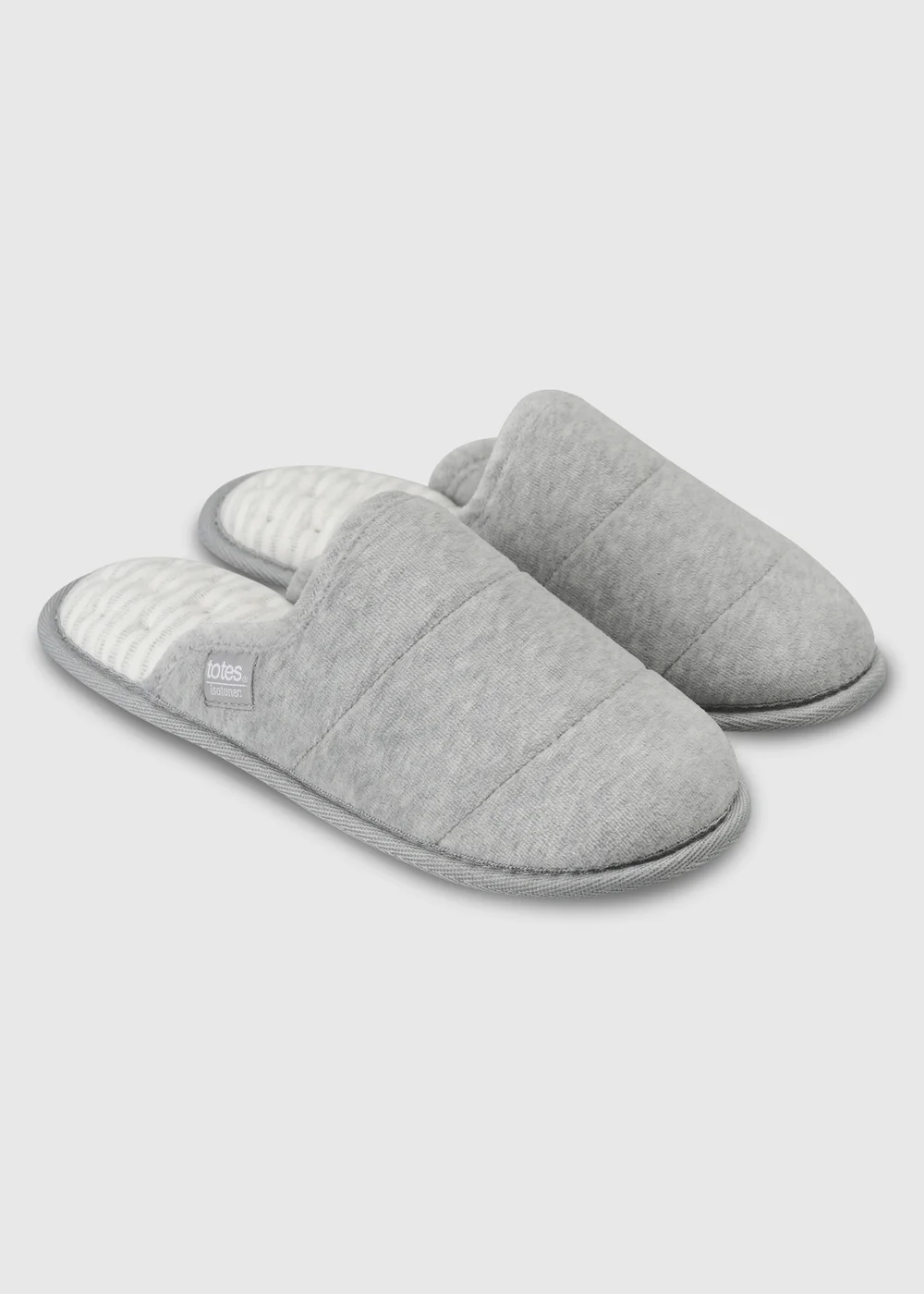 Toes Isotoner Grey Marl Quilted Mule Slippers - 5 Image 2
