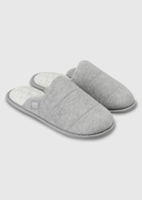 Toes Isotoner Grey Marl Quilted Mule Slippers - 5 Image 2