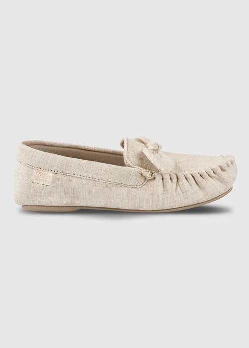 Totes Isotoner Stone Linen Bow Moccasin Slippers - 5 Image 1