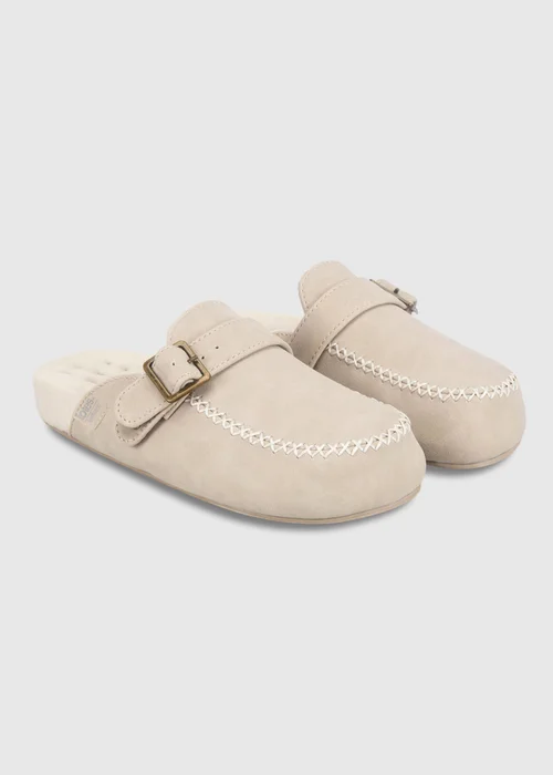 Totes Isotoner Stone Suedette Open Back Moccasin Slippers - 5 Image 3