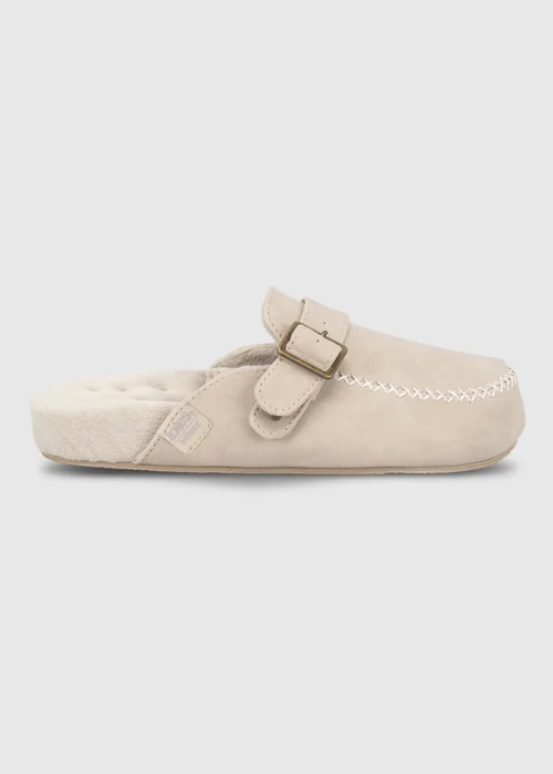 Totes Isotoner Stone Suedette Open Back Moccasin Slippers - 5 Image 1