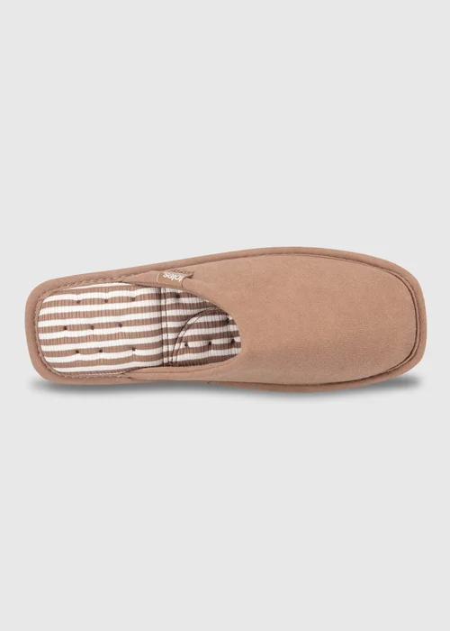 Totes Isotoner Mink Brown Square Toe Stripe Mule Slippers - 4 Image 4