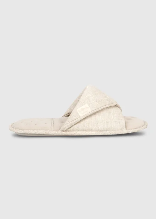 Totes Isotoner Stone Linen Twist Open Toe Slippers - 6 Image 1