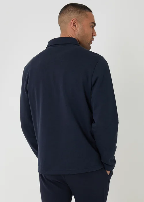 Threadbare Navy Quarter Zip Long Sleeve Polo Sweatshirt - L Image 2